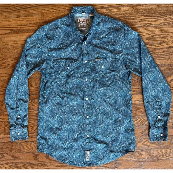Rafter C Cowboy Collection Pearl Snap Shirt Mens M Blue Paisley All Over Print - Picture 1 of 11